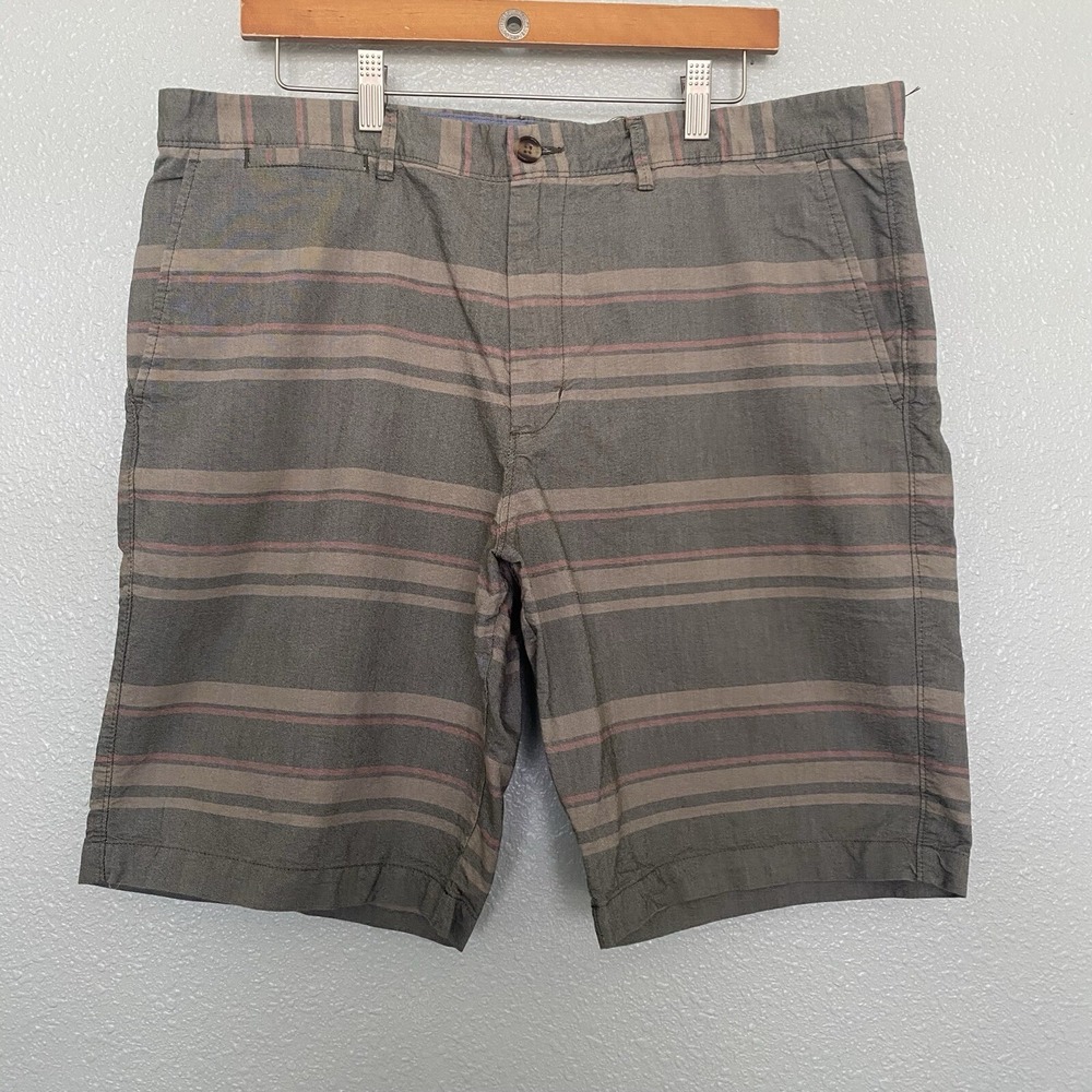 Merona Chino Shorts Men's Size 38 Block Striped Gray Brown Red